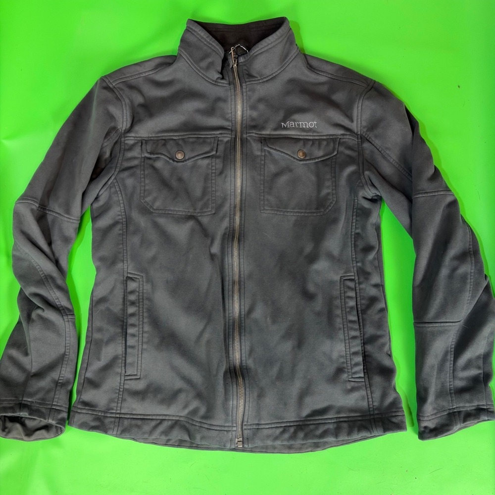 Marmot Softshell Jacket Mens L Gray YKK Full Zip Fleece Lined Outdoor Pockets
